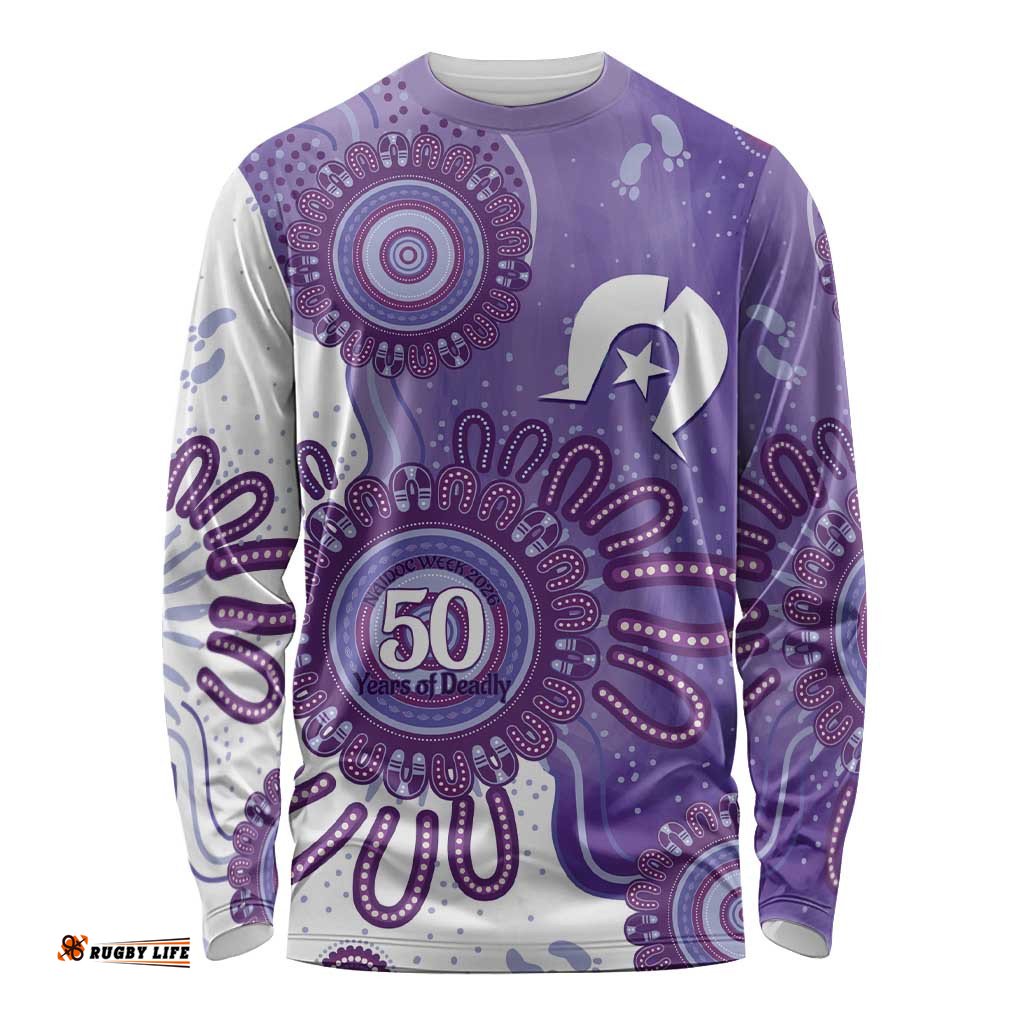 NAIDOC Week 2026 Long Sleeve Shirt 50 Years Deadly Dhari Purple Aboriginal Art LT14
