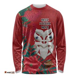 Maori Wheku Meri Kirihimete Personalised Long Sleeve Shirt All Red Indigenous Maori Motif LT9