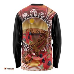 Indigenous Goanna Australia Long Sleeve Shirt Aussie Uluru Ayers Rock Sturt's Desert Pea LT14
