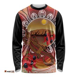 Indigenous Goanna Australia Long Sleeve Shirt Aussie Uluru Ayers Rock Sturt's Desert Pea LT14