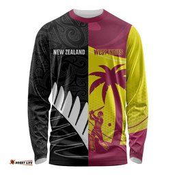 New Zealand and West Indies Cricket Custom Long Sleeve Shirt Black Cap Windies Together LT14