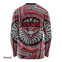 Essendon Football Club Long Sleeve Shirt Indigenous Monochrome Dot Art Mascot Style TS04