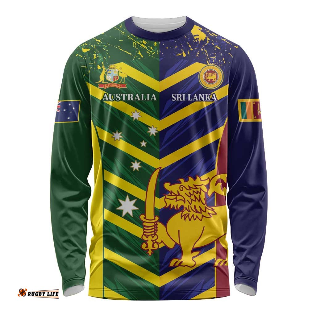 Custom Sri Lanka And Australia Cricket Long Sleeve Shirt 2025 The Lions Baggy Greens Together LT14