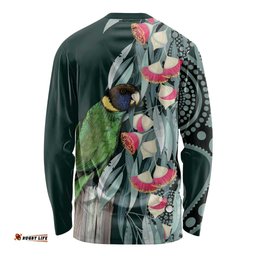 Australian Ringneck Parrot Long Sleeve Shirt Barnardius Zonarius Eucalyptus Flowers Aboriginal Art LT14