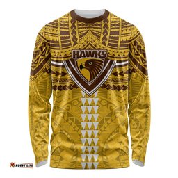 Personalized Hawthorn Hawks Long Sleeve Shirt Polynesian Tribal Pattern Heritage Football TS04