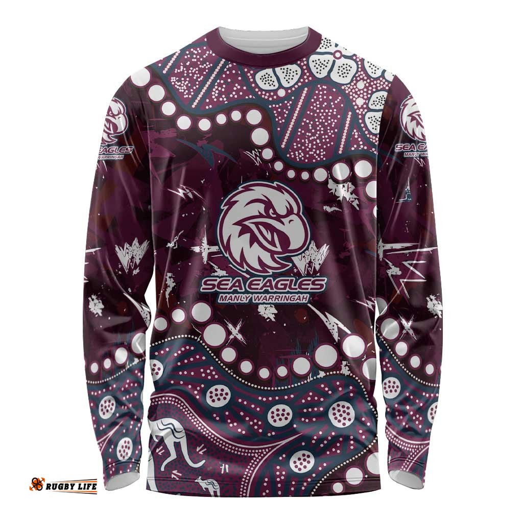 Personalized Manly Warringah Sea Eagles Long Sleeve Shirt Aboriginal Pattern with Graffiti Style Design TS04