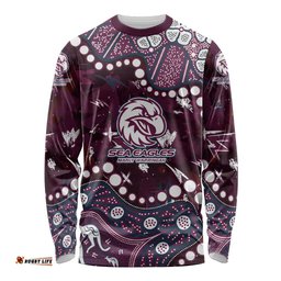Personalized Manly Warringah Sea Eagles Long Sleeve Shirt Aboriginal Pattern with Graffiti Style Design TS04
