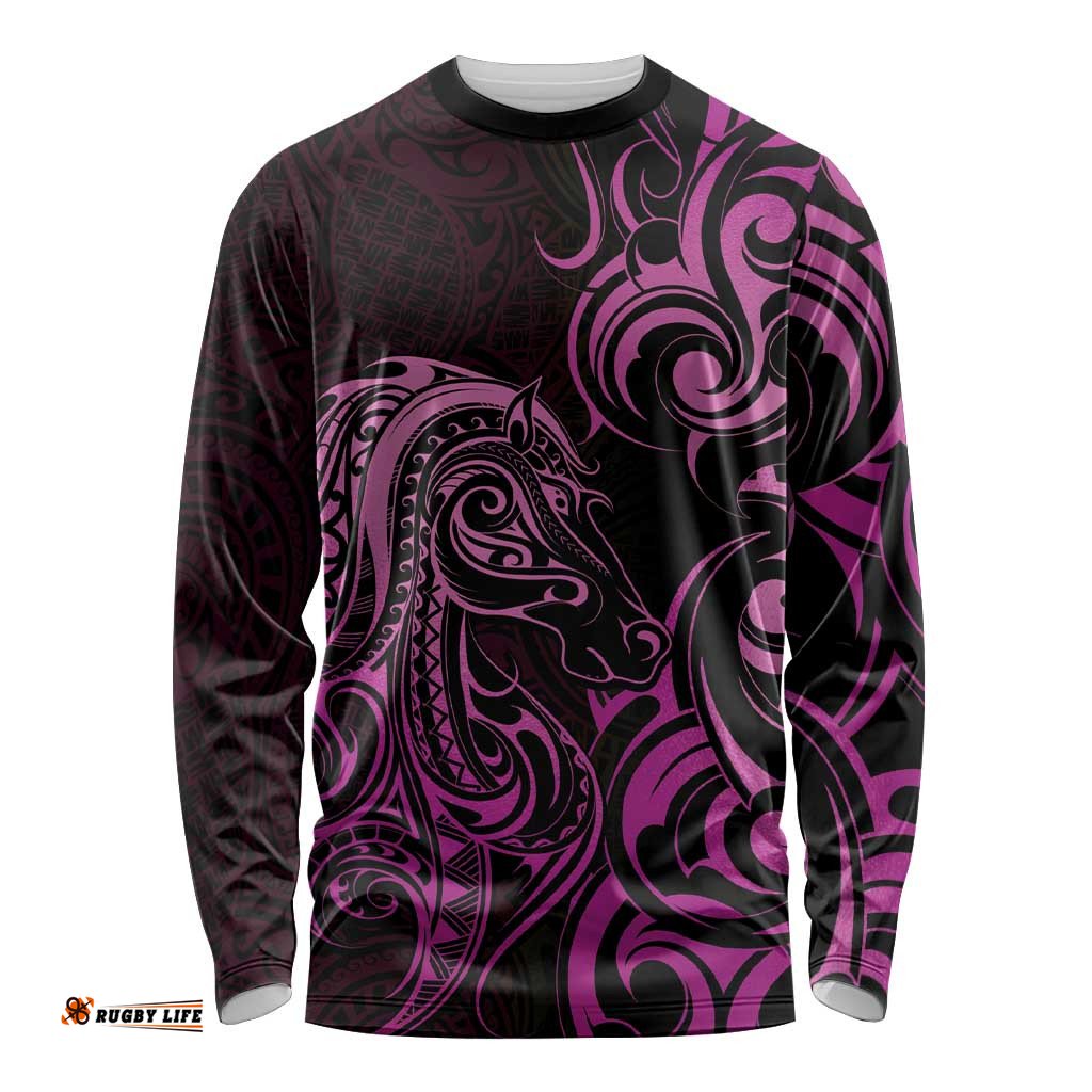 Pink Aoteara Horse Racing Long Sleeve Shirt NZ Maori Pattern LT14