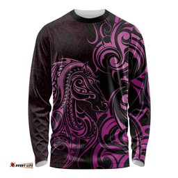 Pink Aoteara Horse Racing Long Sleeve Shirt NZ Maori Pattern LT14