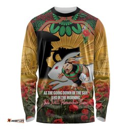 Personalised Rabbitohs Rugby ANZAC Day Long Sleeve Shirt Last Post Poppy We Will Remember Them LT14