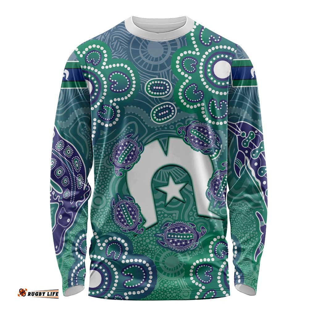 Sea Turtle Torres Strait Islands Long Sleeve Shirt Pacific Indigenous Australian Oceanic Dot Art TS04