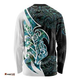 Proud Aotearoa Long Sleeve Shirt Maori Silver Fern Mix Paua Shell Pattern LT14