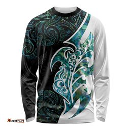 Proud Aotearoa Long Sleeve Shirt Maori Silver Fern Mix Paua Shell Pattern LT14