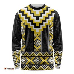 Yellow Taniko Aotearoa Long Sleeve Shirt Niho Taniwha Mix Poutama LT14