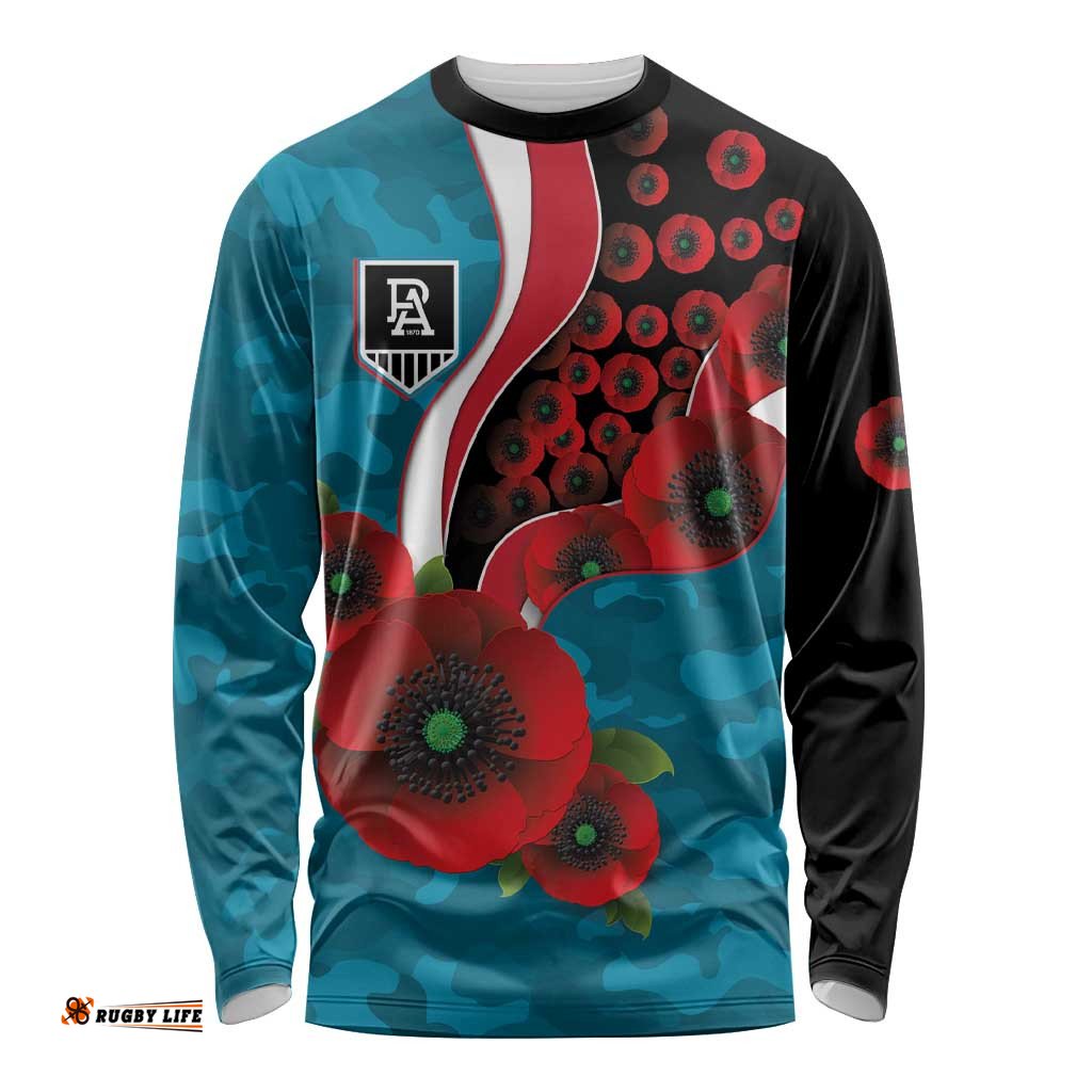 Port Power ANZAC Personalised Long Sleeve Shirt Lest We Forget Poppy Camo LT9