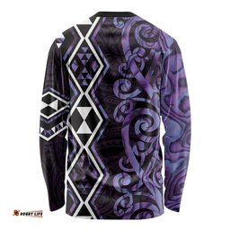 Purple Aotearoa Long Sleeve Shirt Taniko Motifs With Paua Shell Kowhaiwhai LT14