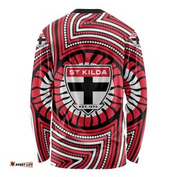 St Kilda Football Club Long Sleeve Shirt Indigenous Monochrome Dot Art Mascot Style TS04