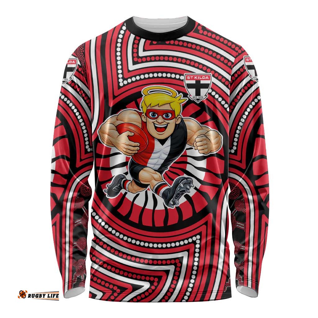 St Kilda Football Club Long Sleeve Shirt Indigenous Monochrome Dot Art Mascot Style TS04