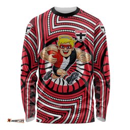 St Kilda Football Club Long Sleeve Shirt Indigenous Monochrome Dot Art Mascot Style TS04
