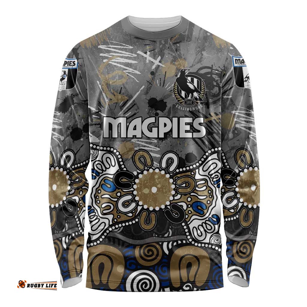 Personalized Collingwood Magpies Long Sleeve Shirt Aboriginal Dot Painting Graffiti Style TS04