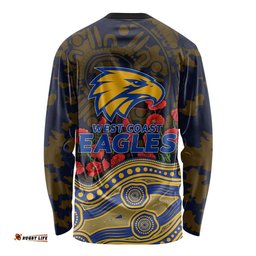 West Coast Eagles ANZAC Day Long Sleeve Shirt Indigenous Dot Art with Poppy Flower Tribute TS04