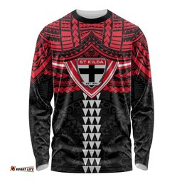 Personalized St Kilda Saints Long Sleeve Shirt Polynesian Tribal Pattern Heritage Football TS04