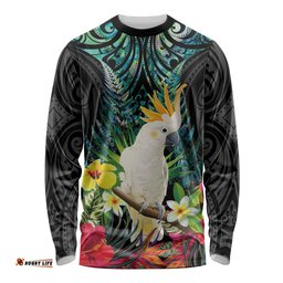 Sulphur-crested Cockatoo New Zealand Long Sleeve Shirt Paua Shell Aotearoa Maori Tropical Flowers LT14