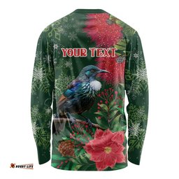 Tui Meri Kirihimete Personalised Long Sleeve Shirt Pohutukawa Flowers Green Motif LT9