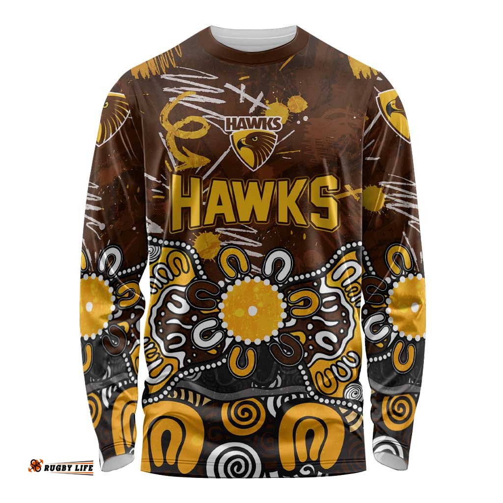 Personalized Hawthorn Hawks Long Sleeve Shirt Aboriginal Dot Painting Graffiti Style TS04