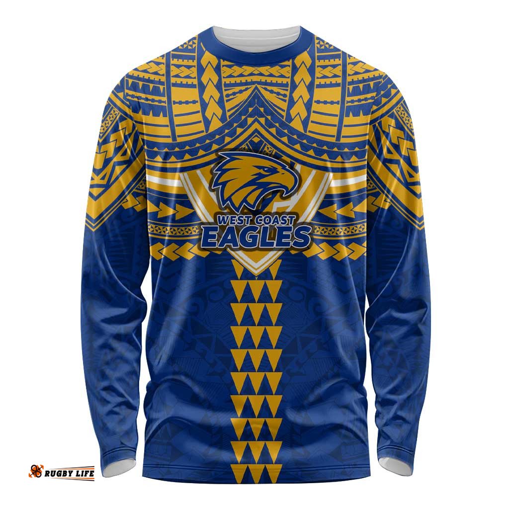 Personalized West Coast Eagles Long Sleeve Shirt Polynesian Tribal Pattern Heritage Football TS04