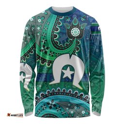 Torres Strait Islands Long Sleeve Shirt Dhari Emblem Vibrant Teal Indigenous TS04