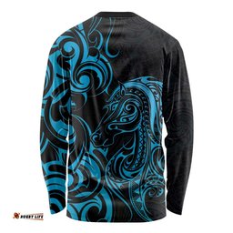 Blue Aoteara Horse Racing Long Sleeve Shirt NZ Maori Pattern LT14