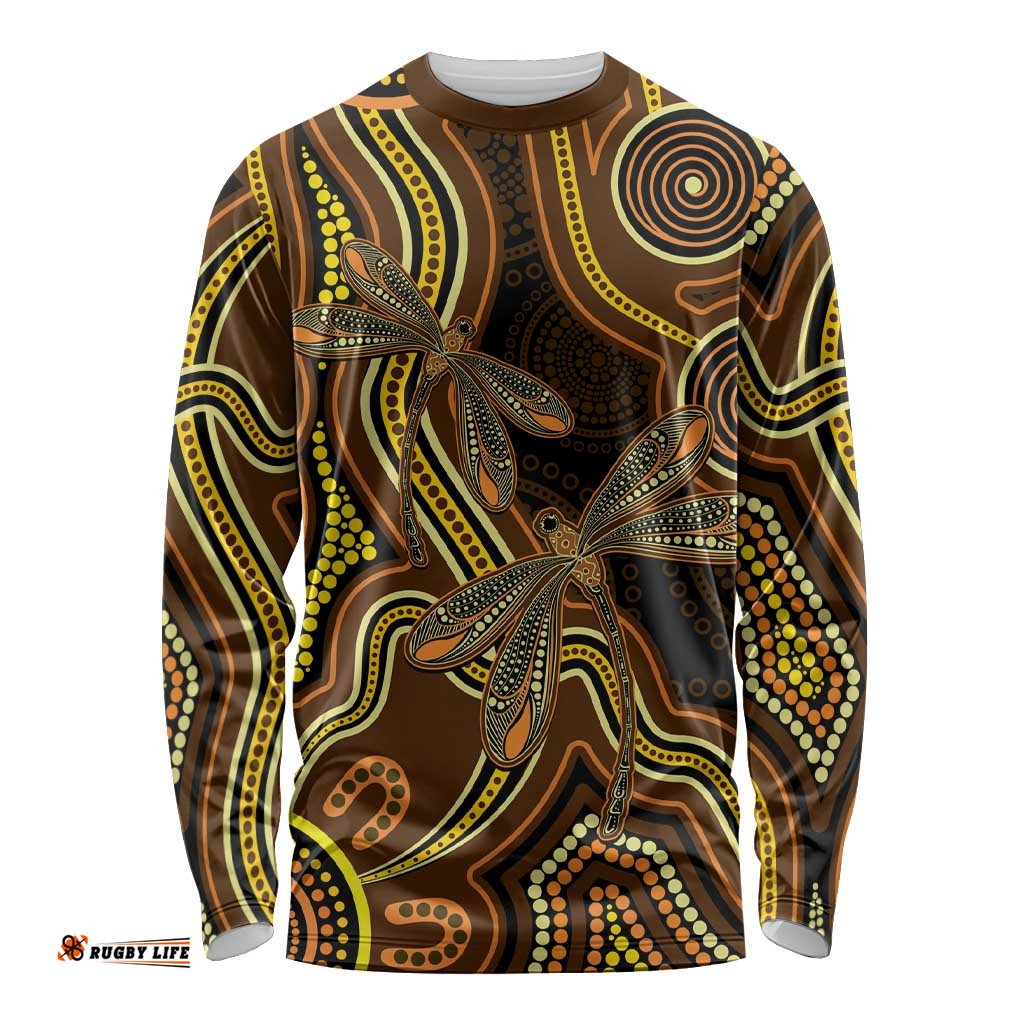 Orange Indigenous Dragonfly Australia Long Sleeve Shirt Aboriginal Art LT14
