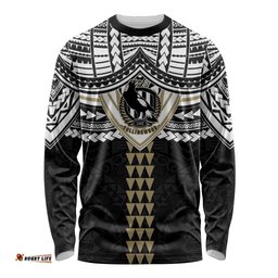 Personalized Collingwood Magpies Long Sleeve Shirt Polynesian Tribal Pattern Heritage Football TS04