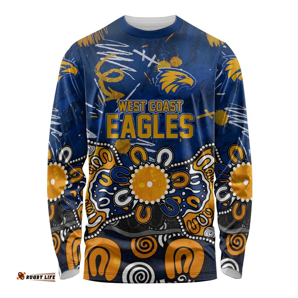 Personalized West Coast Eagles Long Sleeve Shirt Aboriginal Dot Painting Graffiti Style TS04