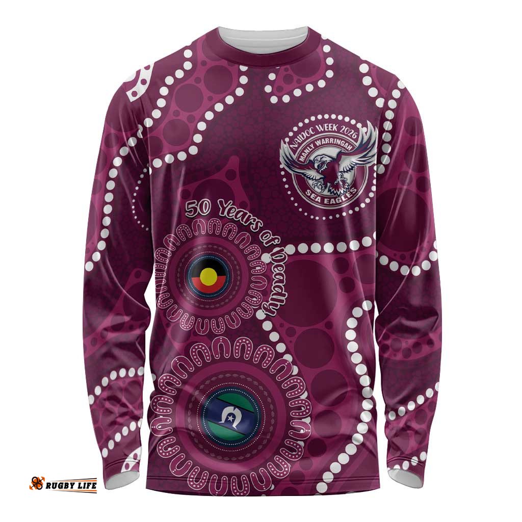 Sea Eagles NAIDOC Week 2026 Personalised Long Sleeve Shirt 50 Years of Deadly Aboriginal Art LT14