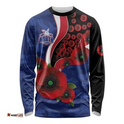North Kangaroos ANZAC Personalised Long Sleeve Shirt Lest We Forget Poppy Camo LT9