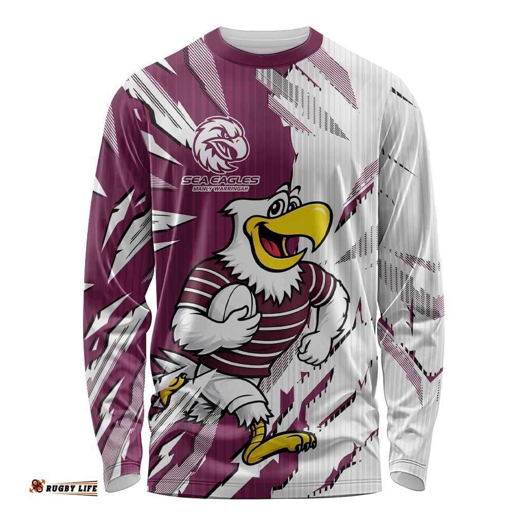 Personalized Manly Warringah Sea Eagles Long Sleeve Shirt Dynamic Lightning Mascot Rugby Australia TS04