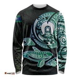 Whale and Dhari Torres Strait Islands Long Sleeve Shirt Deep Green Oceanic Tribal Pattern Art TS04