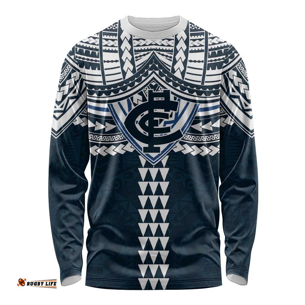 Personalized Carlton Blues Long Sleeve Shirt Polynesian Tribal Pattern Heritage Football TS04