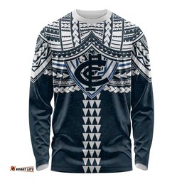 Personalized Carlton Blues Long Sleeve Shirt Polynesian Tribal Pattern Heritage Football TS04