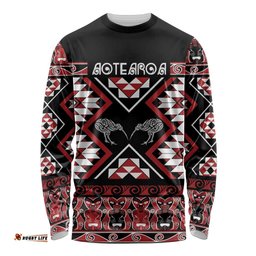 Personalised Taniko Motifs Aotearoa Long Sleeve Shirt Waitangi Kowhaiwhai Kiwi LT7