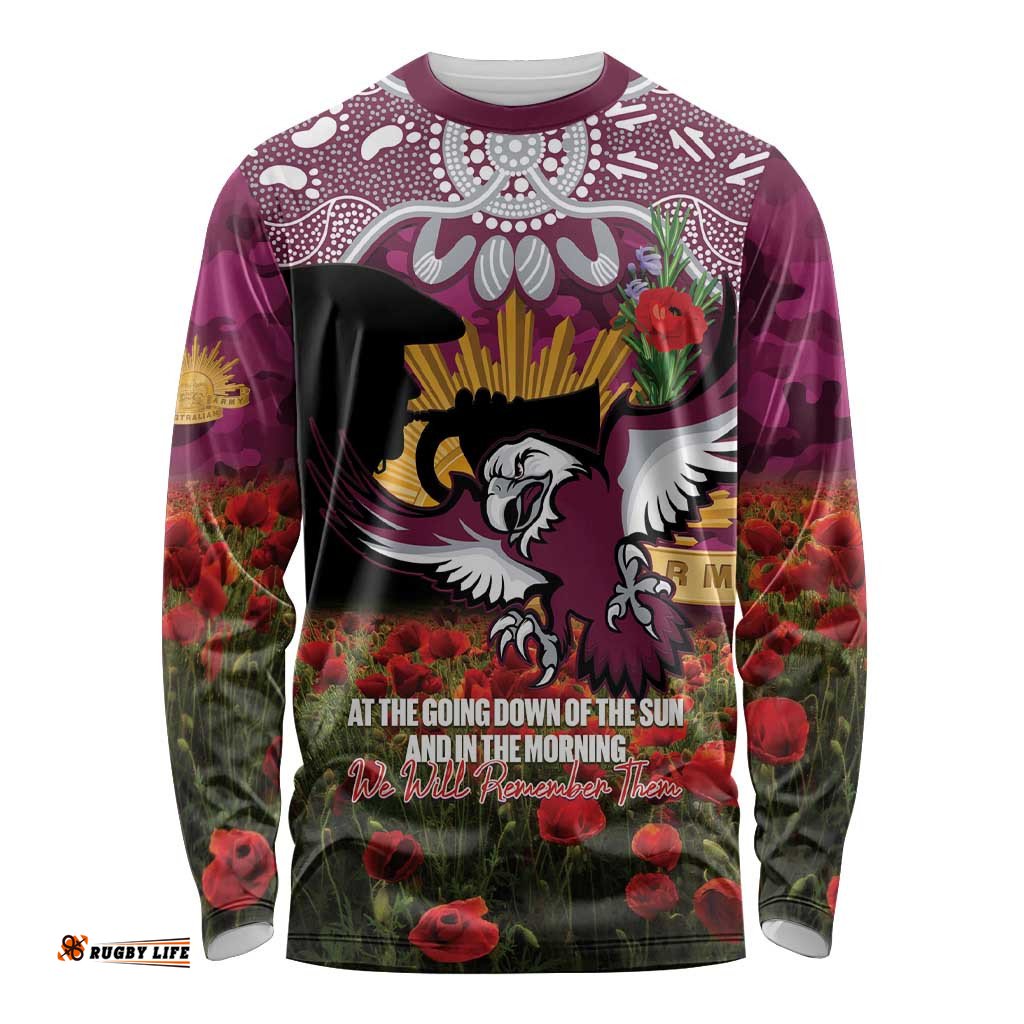 Personalised Sea Eagles Rugby ANZAC Day Long Sleeve Shirt Last Post Poppy We Will Remember Them LT14