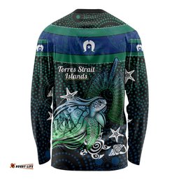 Torres Strait Islands Sea Turtle and Dhari Long Sleeve Shirt Oceanic Indigenous Dotwork Tribal Illustration TS04