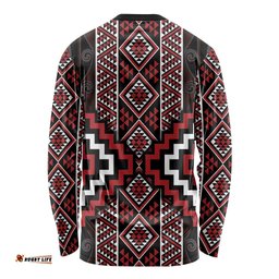Red Tukutuku Pattern Aotearoa Long Sleeve Shirt Niho Taniwha and Puhoro Motifs LT7
