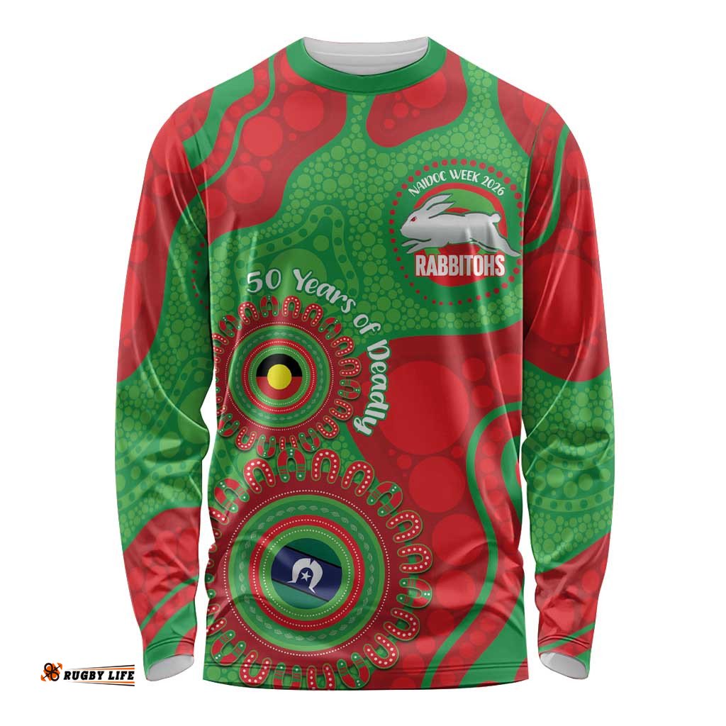 Rabbitohs NAIDOC Week 2026 Personalised Long Sleeve Shirt 50 Years of Deadly Aboriginal Art LT14
