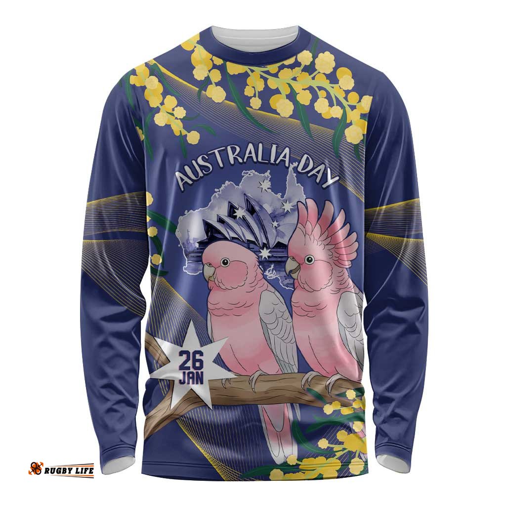 Personalised Pink Galah Australia Day Long Sleeve Shirt 26th January Golden Wattle Flag Color LT14