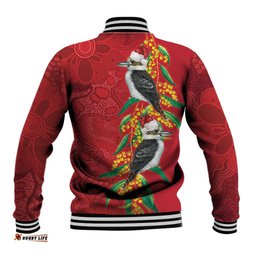 Aussie Kokaburra Golden Wattle Christmas Baseball Jacket Aboriginal Dots Painting Red Motif LT9