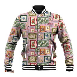 Aussie Birds Christmas La La Land Baseball Jacket Pink Vintage Stamp Edition LT9