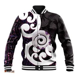 Aotearoa Koru Baseball Jacket Purple Maori Paua Shell Mix Silver Fern LT14